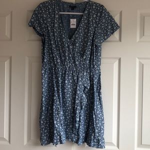 JCrewFactory Wrap Chambray Floral Ruffle Dress